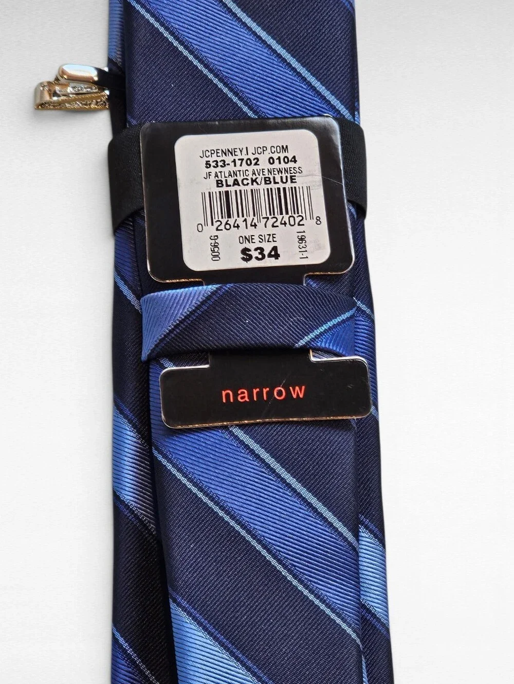 JF J. Ferrar Necktie with Tie Clip Narrow Blue and Black